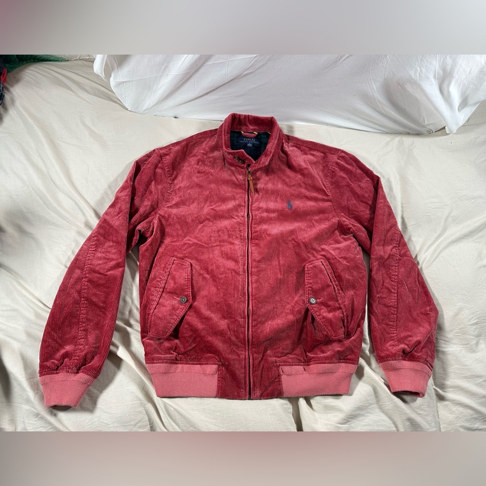 Polo Ralph Lauren Corduroy Harrington Jacket Burgundy Medium Full Zip Lined Rare